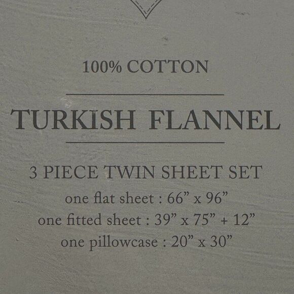 TURKISH COTTON 3 PIECE TWIN SHEET SET - Flannel 100% Cotton Gray/White - NWT - Picture 4 of 5